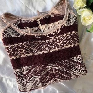 Free People Cream and Burgundy Sweater